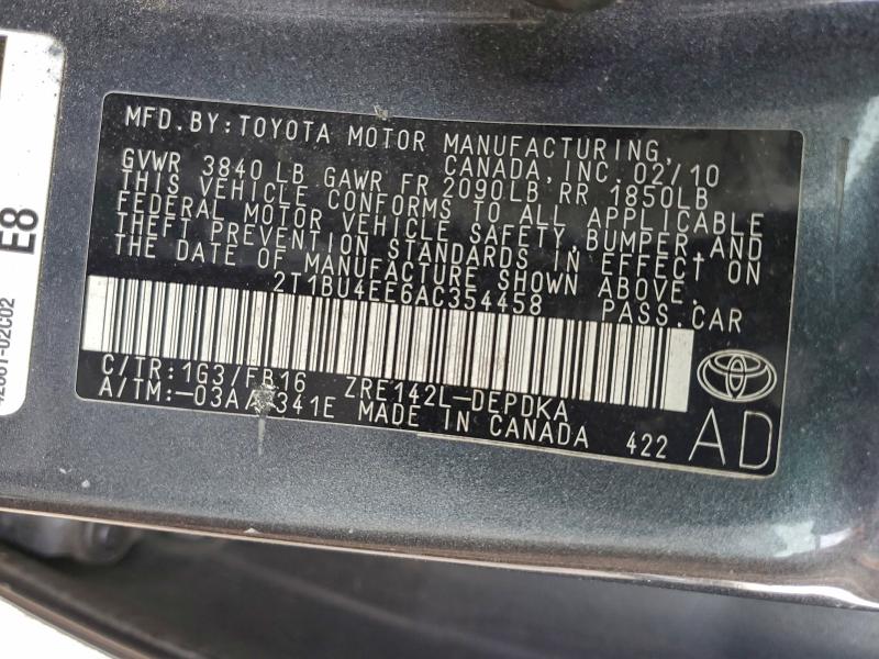 2010 TOYOTA COROLLA BA #3302796919