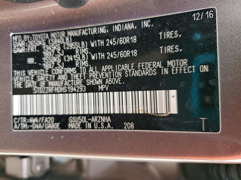 2017 TOYOTA HIGHLANDER #3301664651