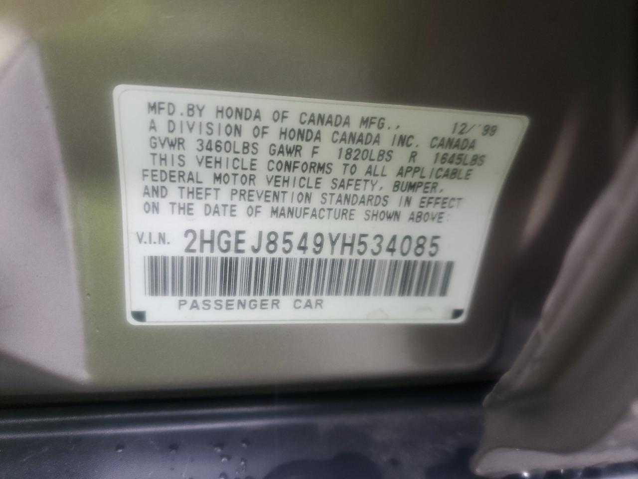 Lot #3302806903 2000 HONDA CIVIC EX