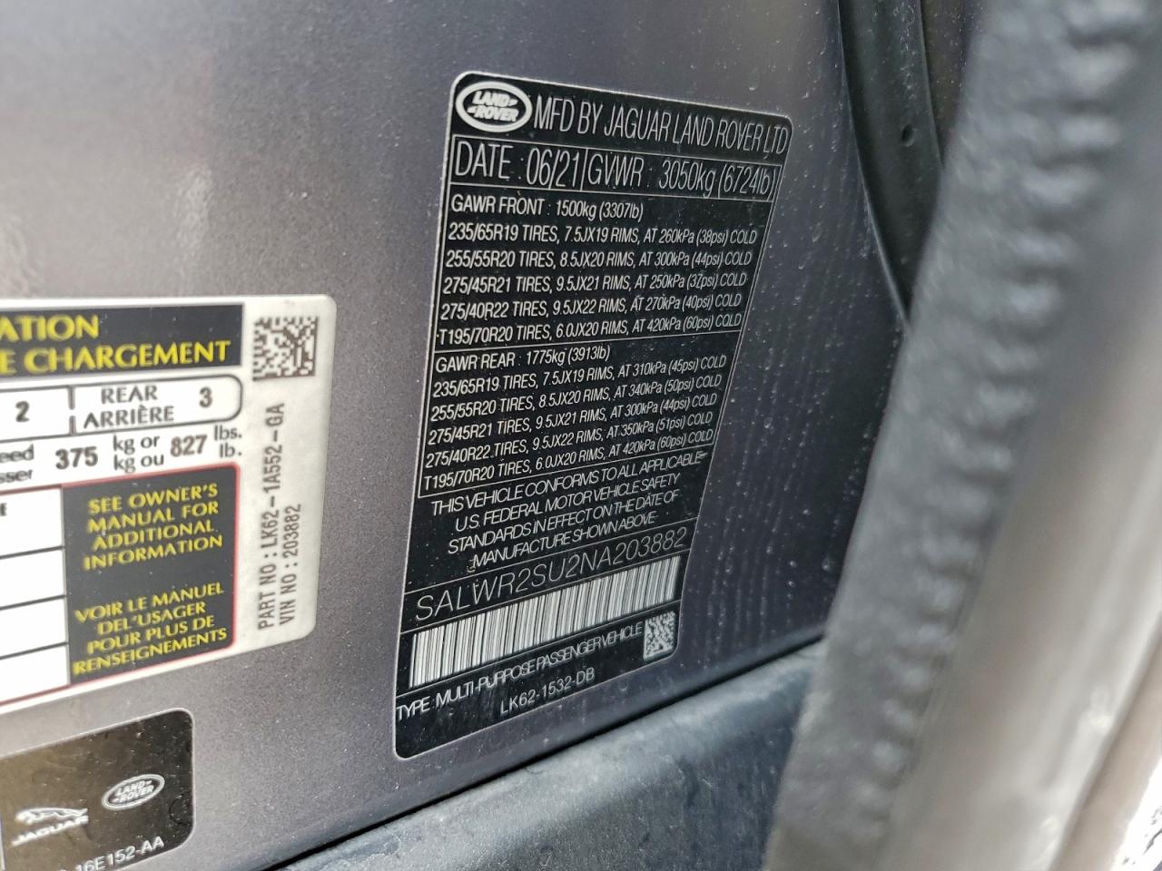 Lot #3301592621 2022 LAND ROVER RANGE ROVE