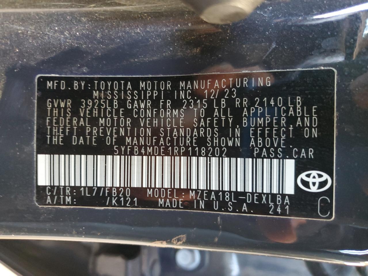 Lot #3302830890 2024 TOYOTA COROLLA LE