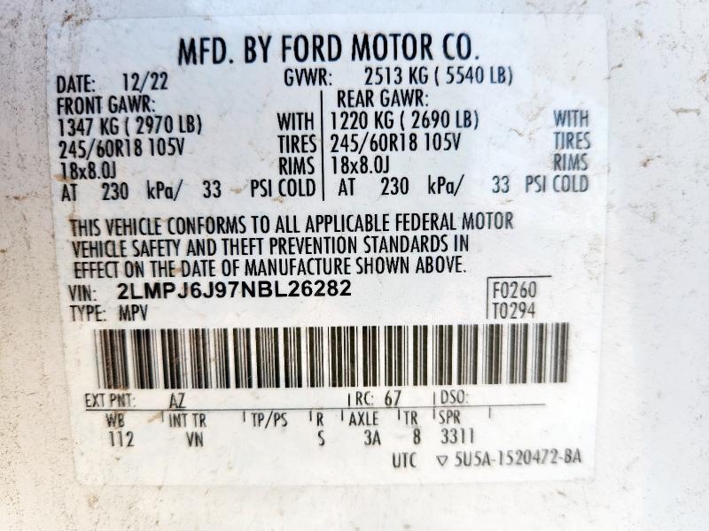 2022 LINCOLN NAUTILUS STD #3290026264