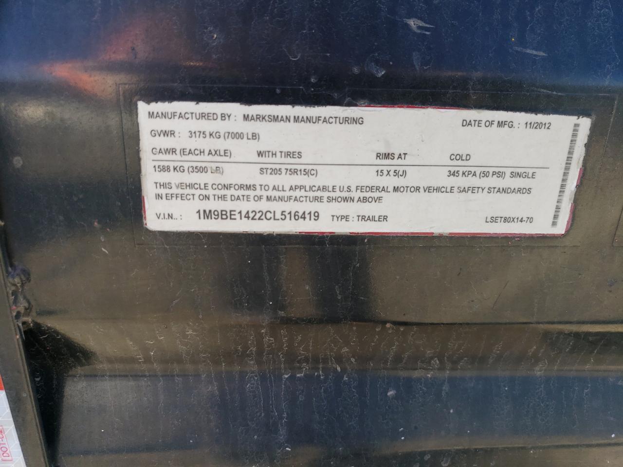 Lot #3317717102 2012 MARKSANMFG TRAILER