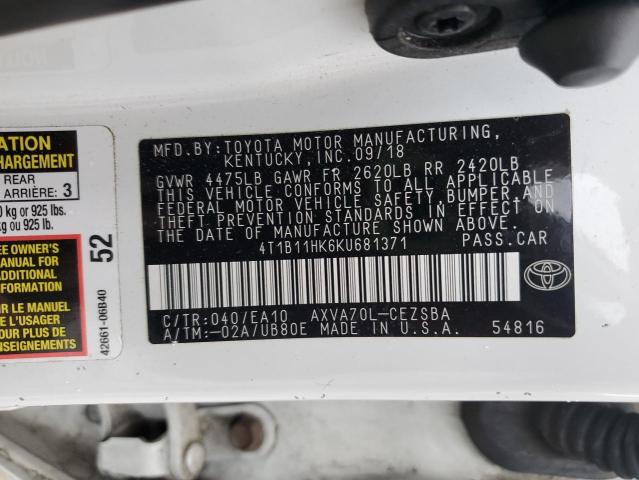2019 TOYOTA CAMRY L #3297011365