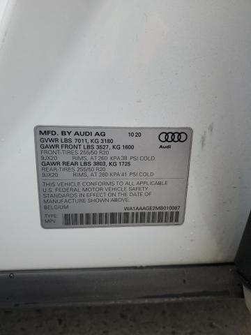 2021 AUDI E-TRON PRE WA1AAAGE2MB010087