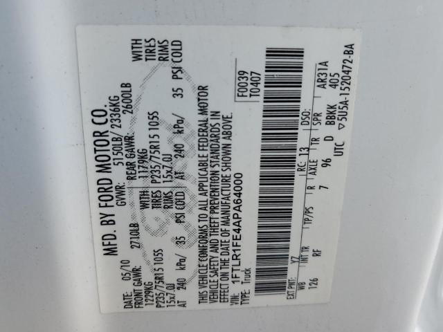 2010 FORD RANGER SUP - 1FTLR1FE4APA64000