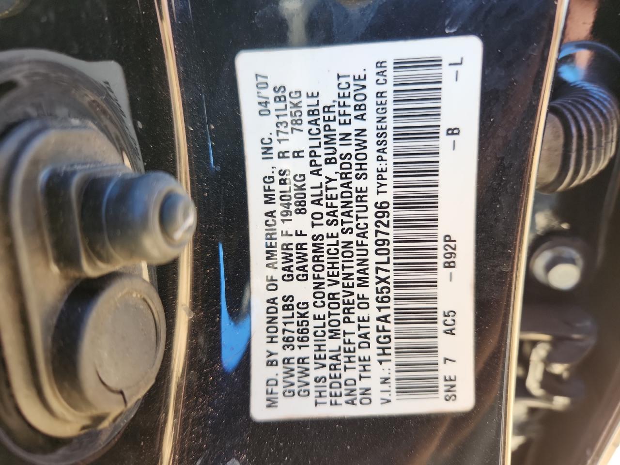 Lot #3287325985 2007 HONDA CIVIC LX