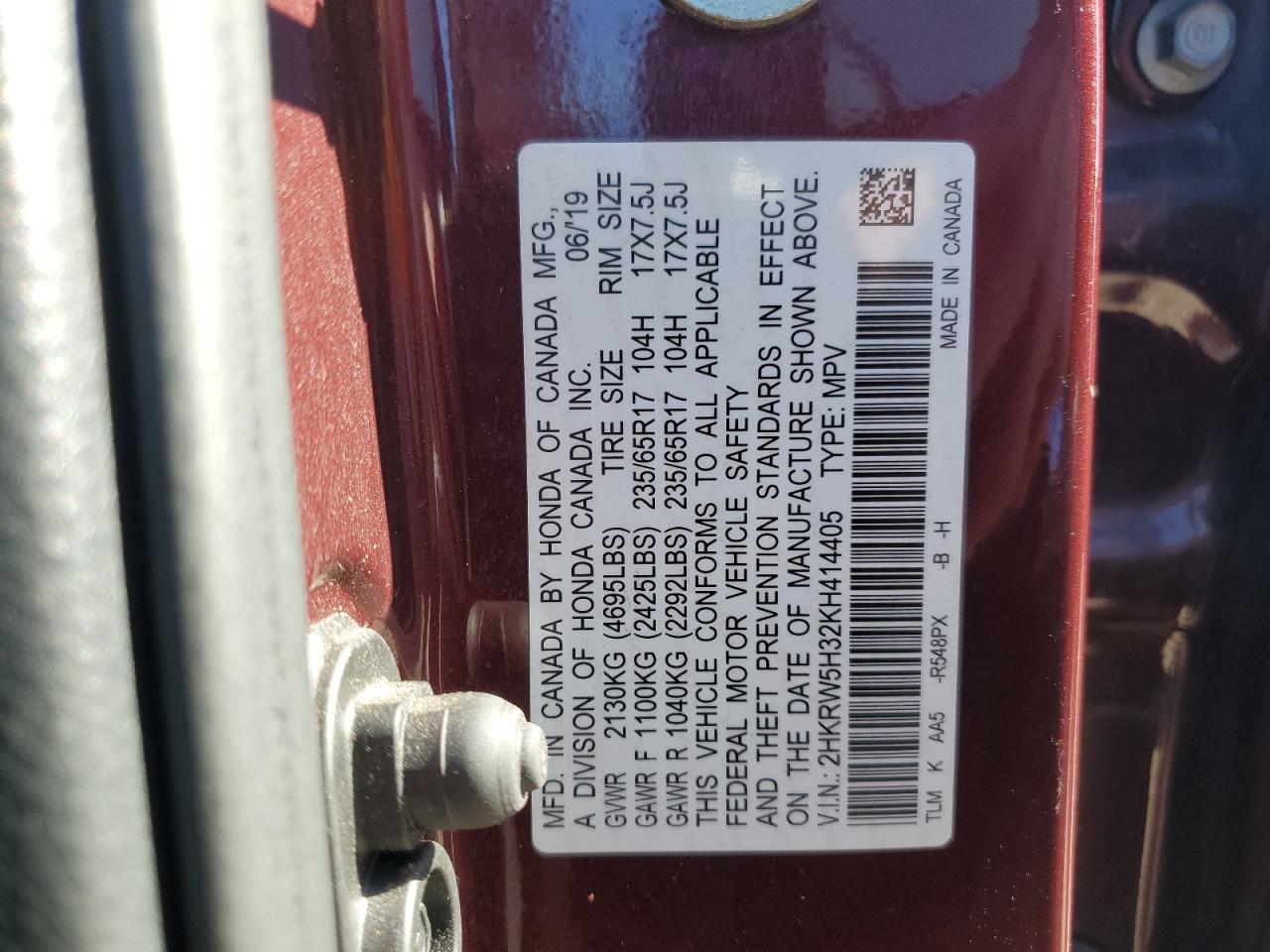 Lot #3311690225 2019 HONDA CR-V LX