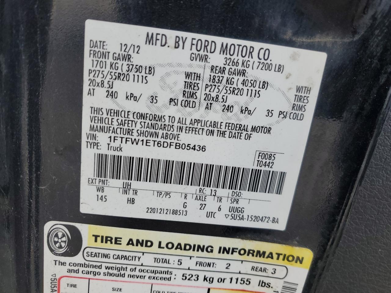 Lot #3286500195 2013 FORD F150 SUPER