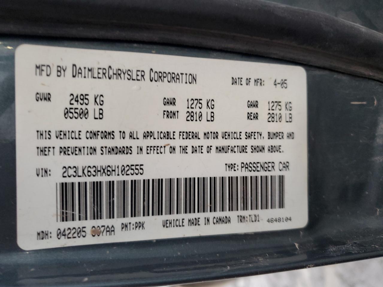 Lot #3291554933 2006 CHRYSLER 300C