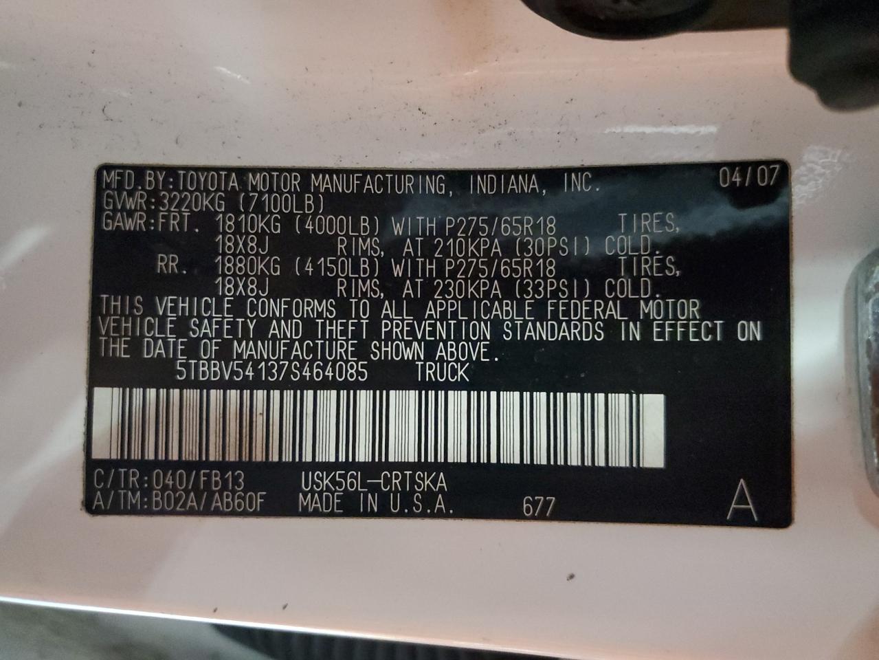 Lot #3285823908 2007 TOYOTA TUNDRA DOU