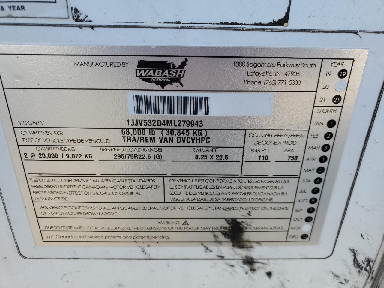 Lot #3279744928 2021 WABASH TRAILER