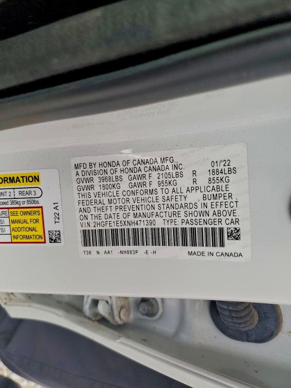 2022 HONDA CIVIC SI #3294375119