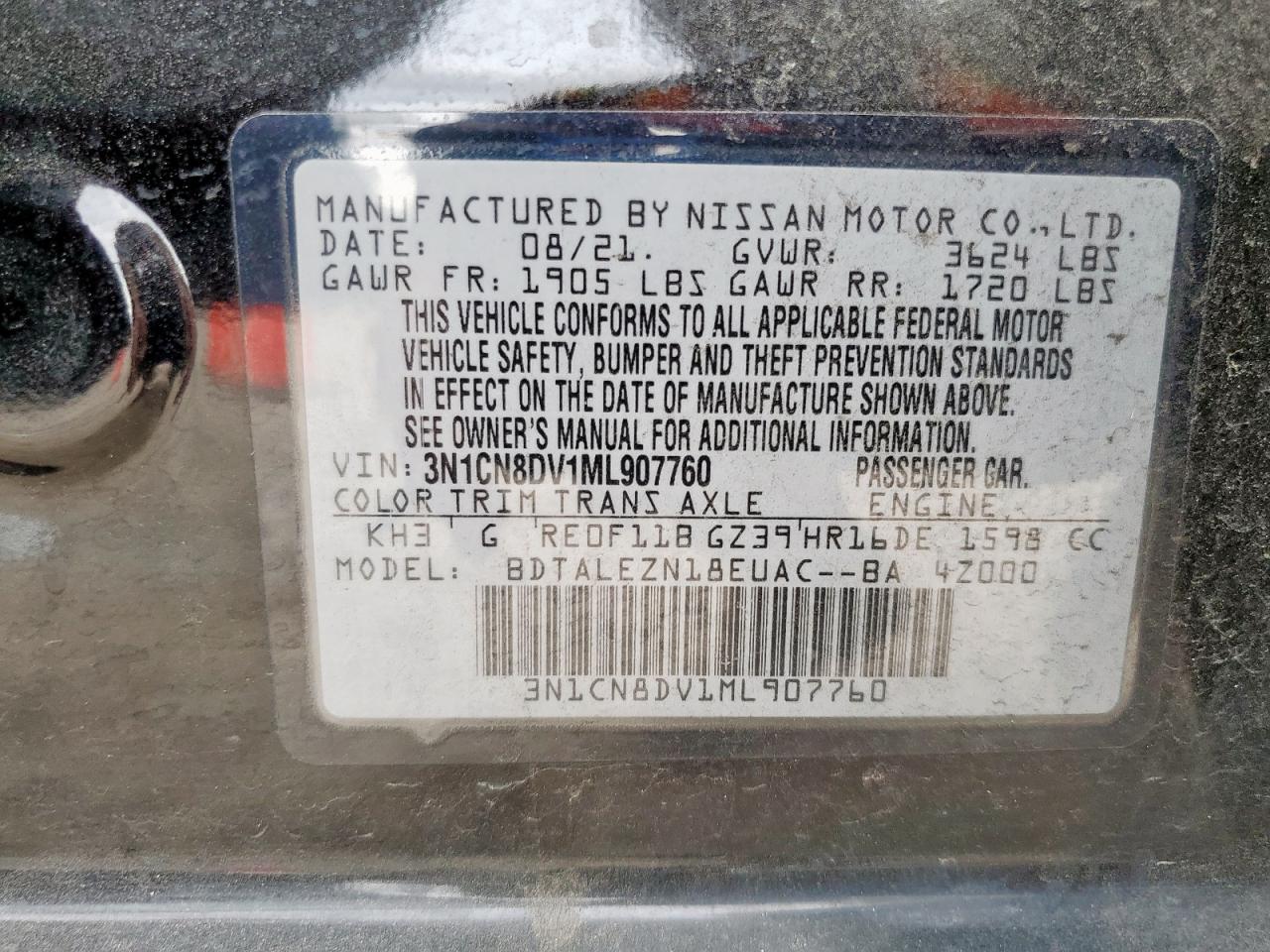 Lot #3305749801 2021 NISSAN VERSA S