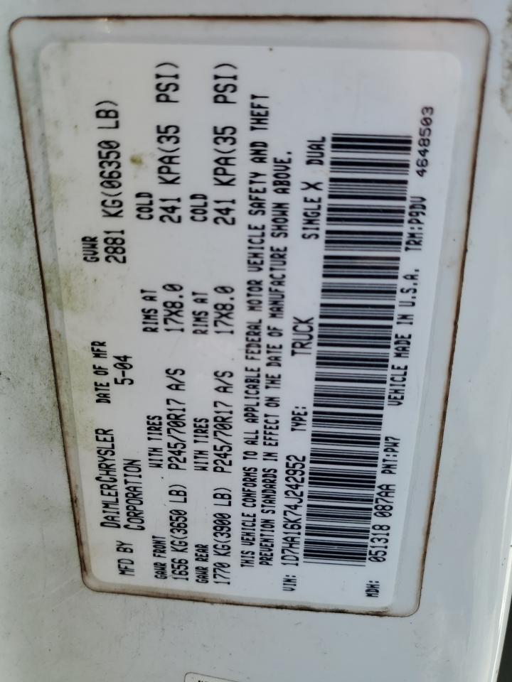 Lot #3291409199 2004 DODGE RAM 1500 S