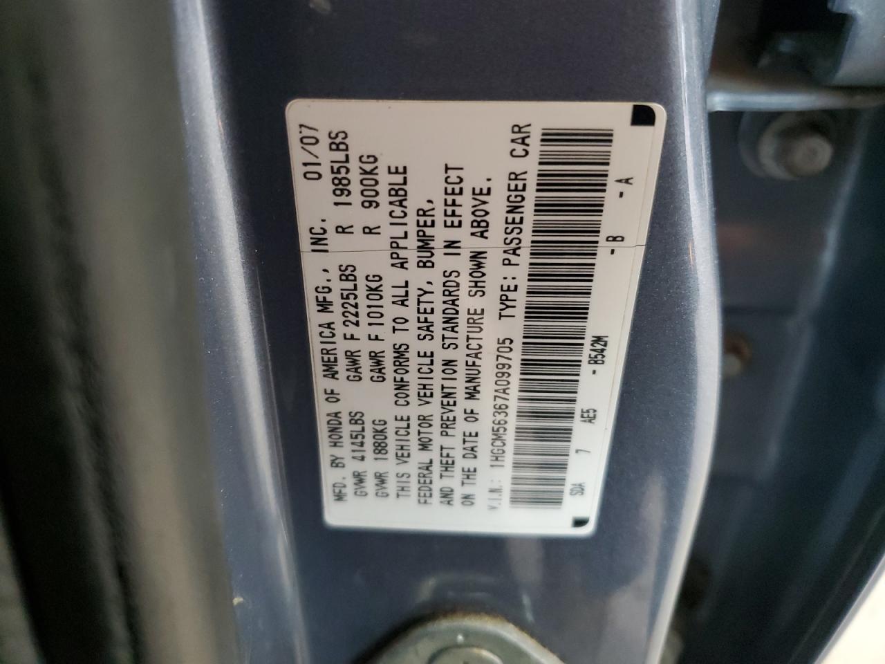 Lot #3285555274 2007 HONDA ACCORD SE
