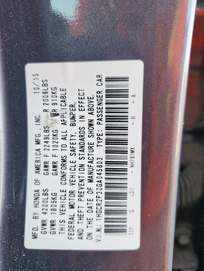 2016 HONDA ACCORD LX #3287280992