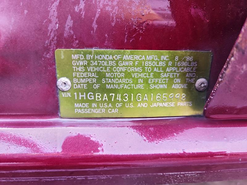 1986 HONDA ACCORD LX #3302793915