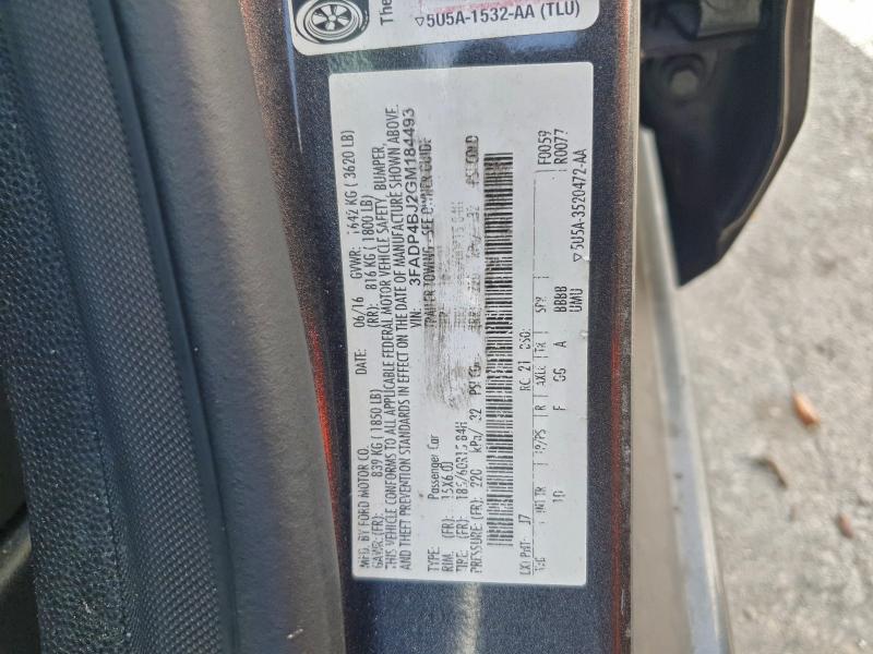 2016 FORD FIESTA SE #3301793384