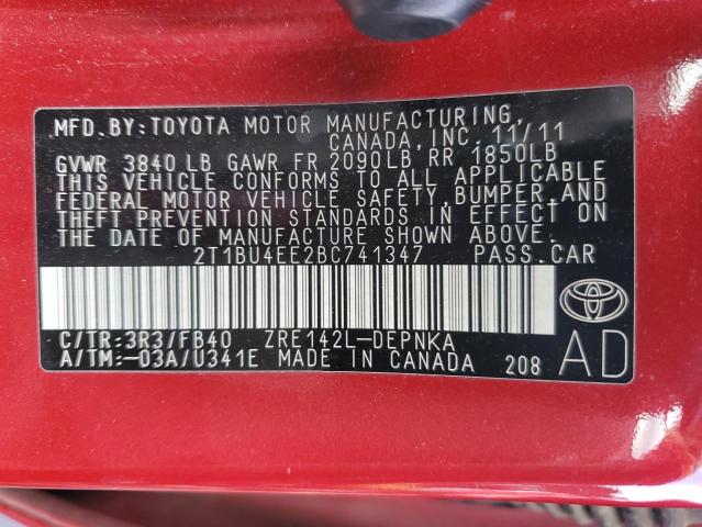 2011 TOYOTA COROLLA BA #3305301299