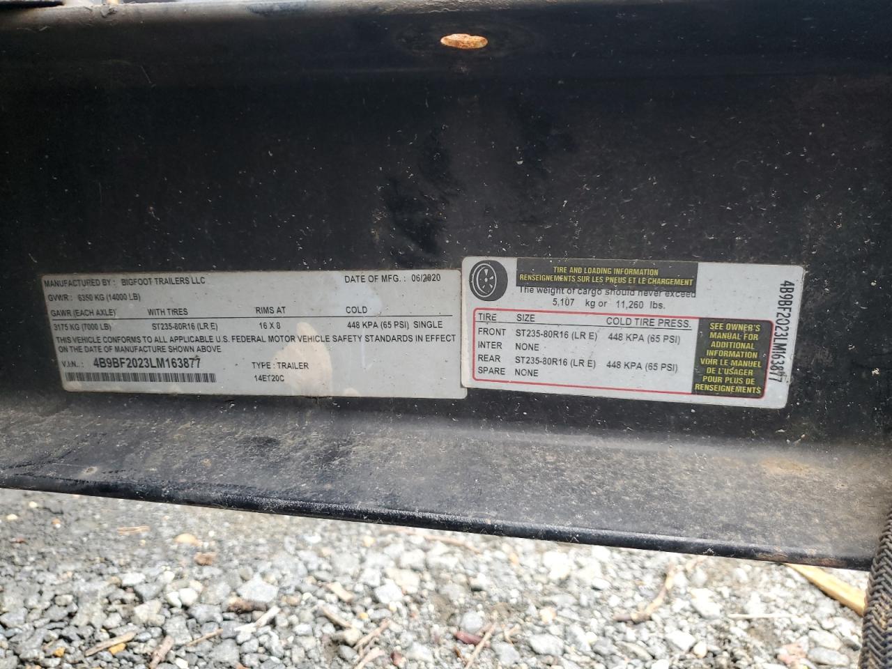 Lot #3294096940 2020 BIGFOOT UNKNOWN