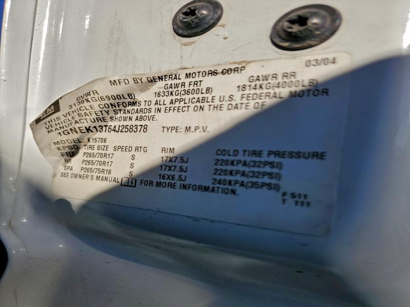 2004 CHEVROLET TAHOE K150 #3312500610