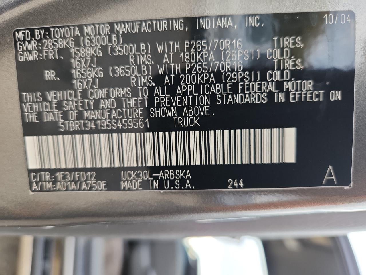 Lot #3294462496 2005 TOYOTA TUNDRA ACC