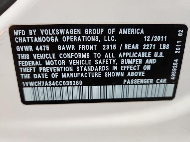 2012 VOLKSWAGEN PASSAT SEL - 1VWCH7A34CC035289