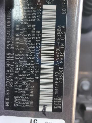 2020 TOYOTA CAMRY LE #3308381279