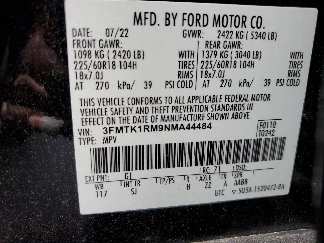 Lot #3293403056 2022 FORD MUSTANG MA