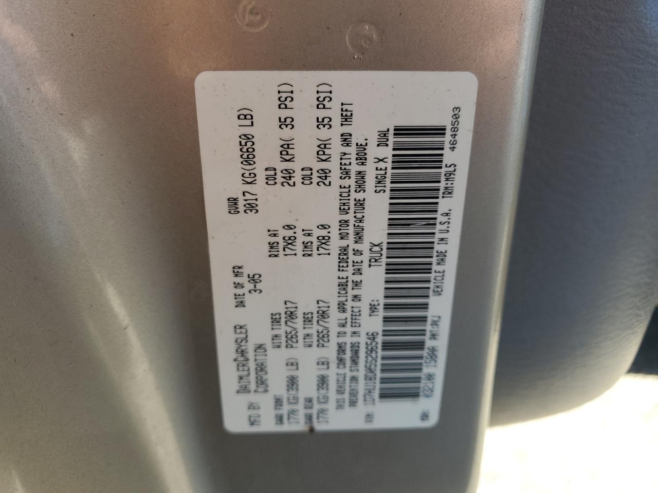 Lot #3290213221 2005 DODGE RAM 1500 S