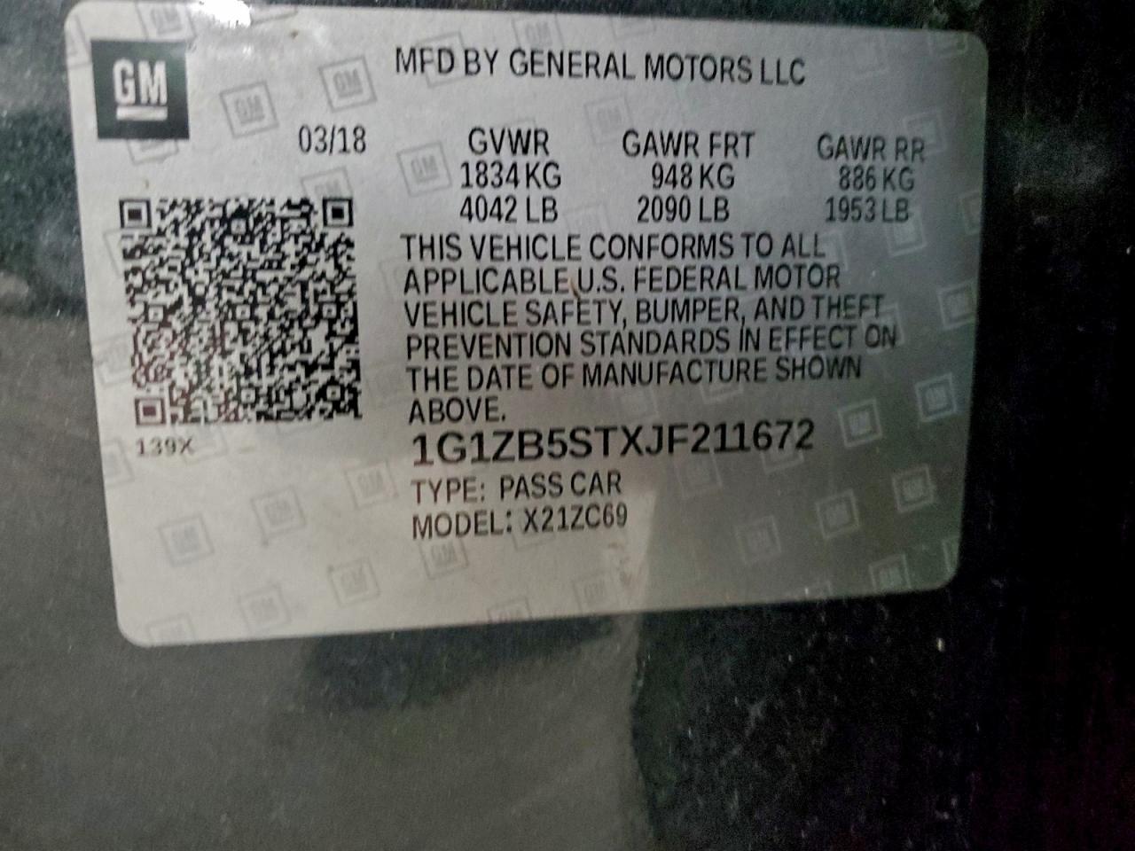 Lot #3317801068 2018 CHEVROLET MALIBU LS