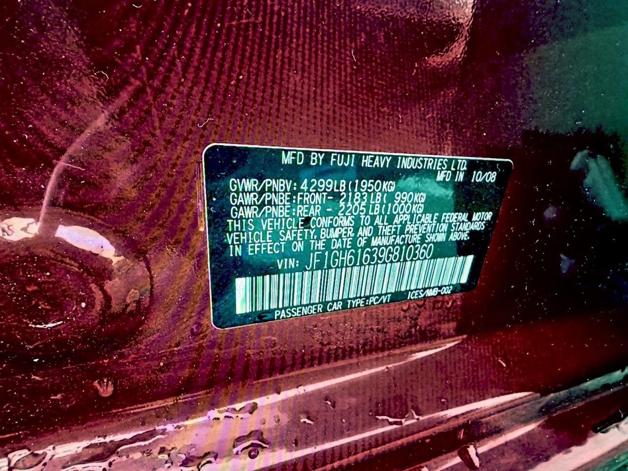 Lot #3305131016 2009 SUBARU IMPREZA 2.