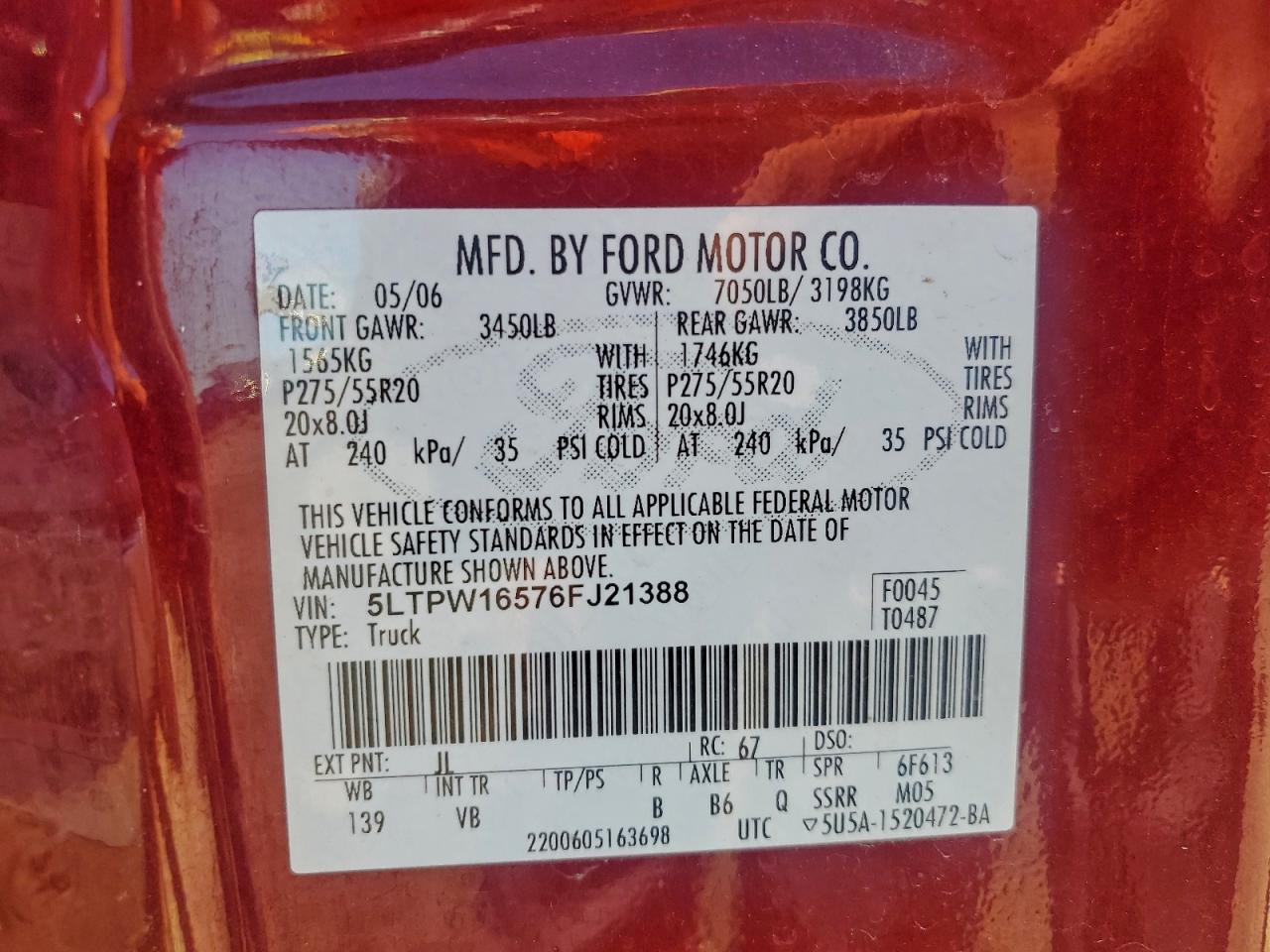 Lot #3297968803 2006 LINCOLN MARK LT