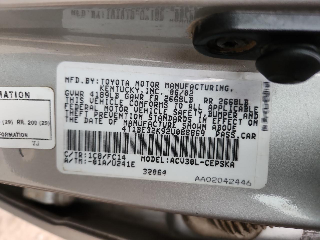 Lot #3291402149 2002 TOYOTA CAMRY LE