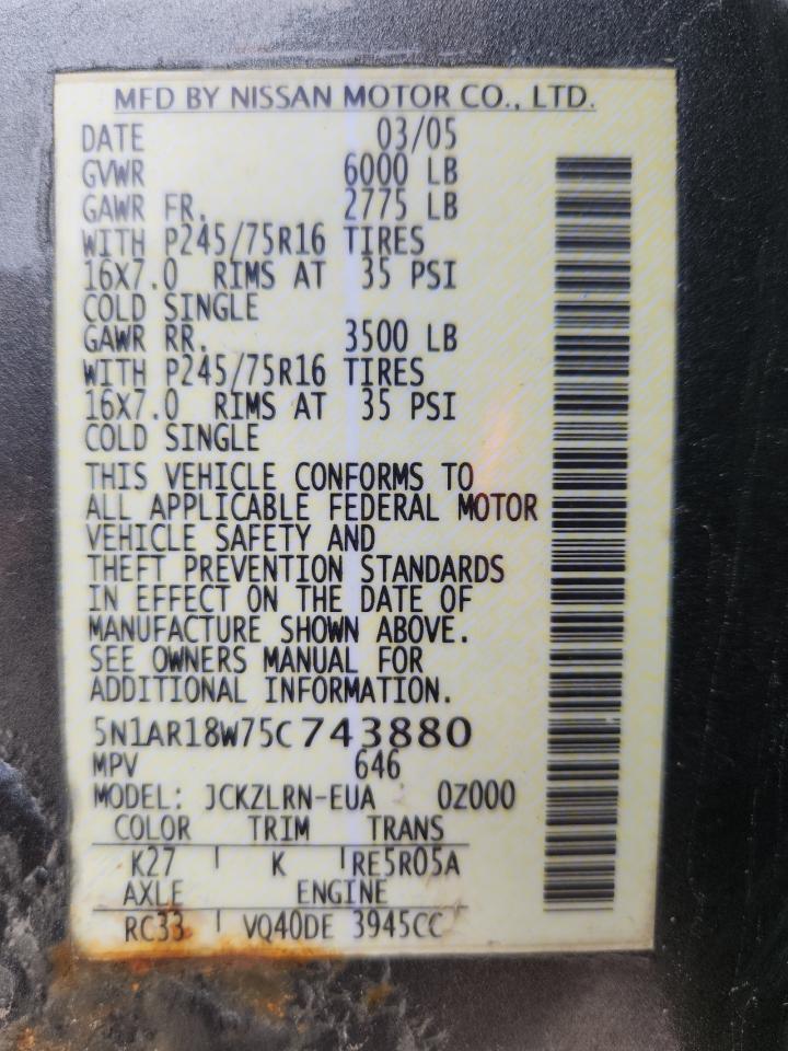 Lot #3286765285 2005 NISSAN PATHFINDER