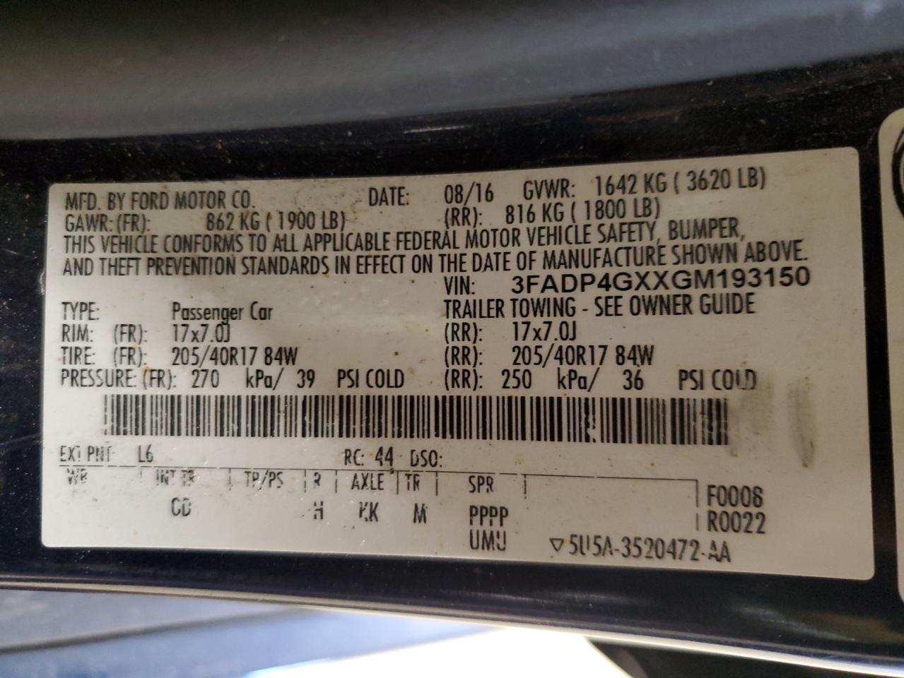 Lot #3311673300 2016 FORD FIESTA ST