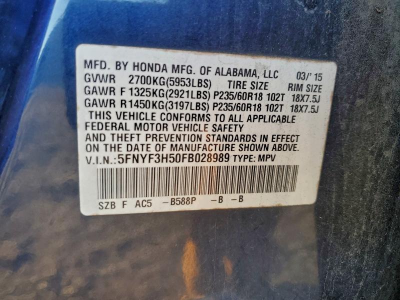 2015 HONDA PILOT EXL #3309439971