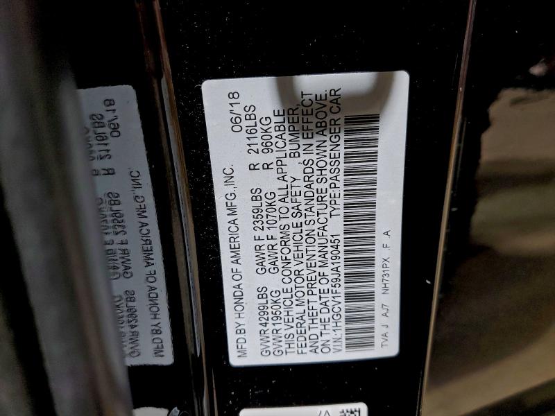 2018 HONDA ACCORD EXL #3301962535