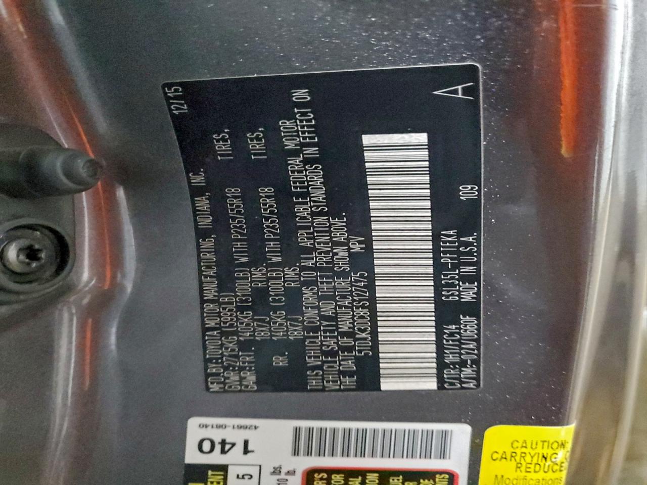 Lot #3301986511 2015 TOYOTA SIENNA LE