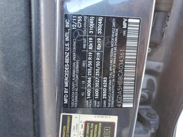 2012 MERCEDES-BENZ ML 350 4MA #3291287441