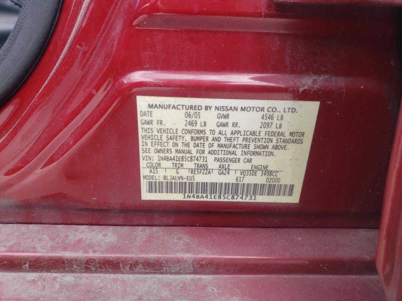 Lot #3291426166 2005 NISSAN MAXIMA SE