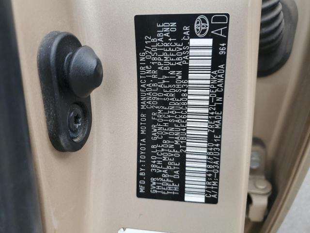 2012 TOYOTA COROLLA BA #3294290886