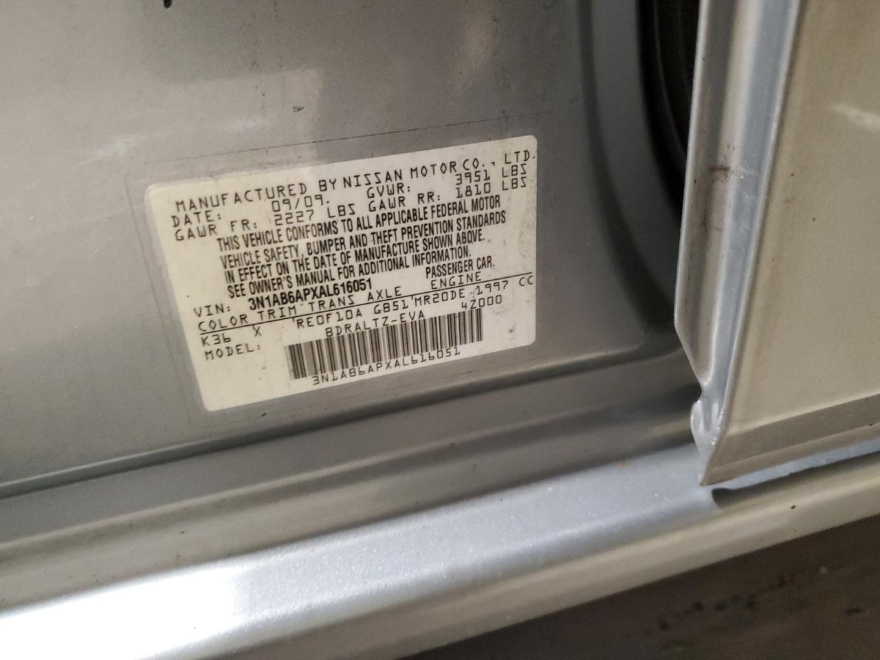 Lot #3315937123 2010 NISSAN SENTRA 2.0