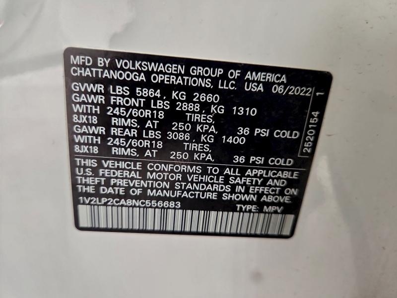 2022 VOLKSWAGEN ATLAS SE #3296303441
