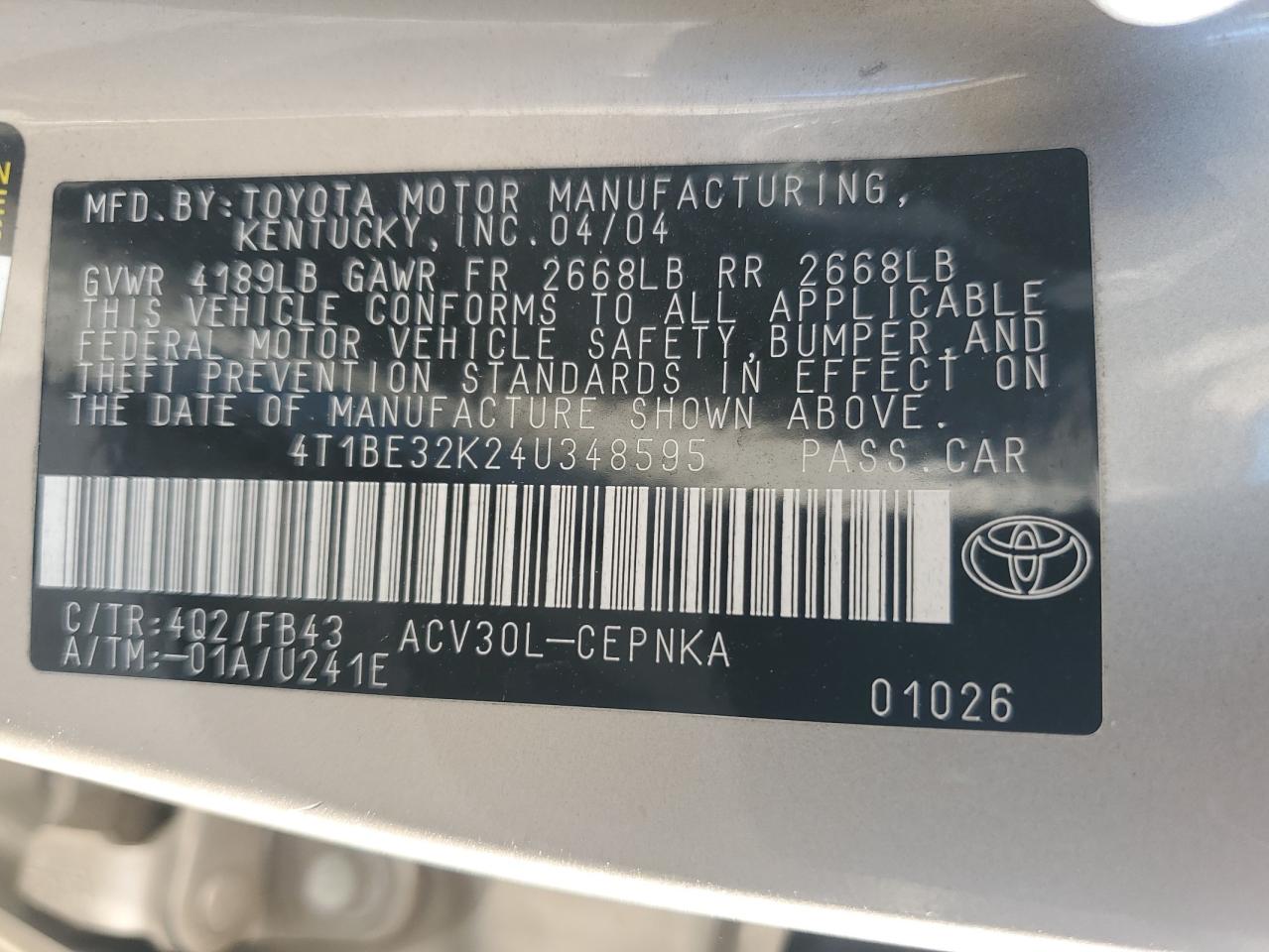 Lot #3294656039 2004 TOYOTA CAMRY LE