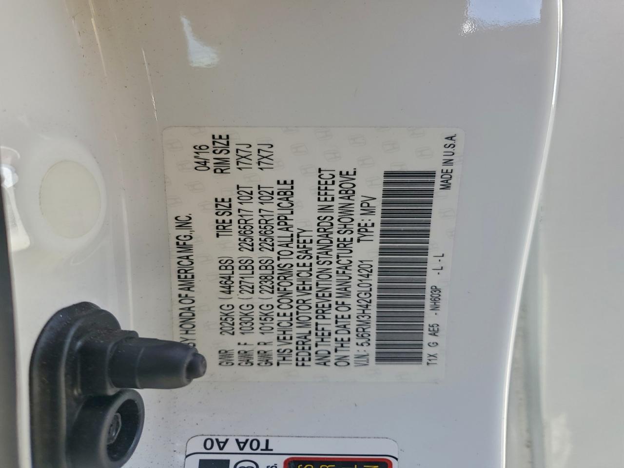 Lot #3308467300 2016 HONDA CR-V SE