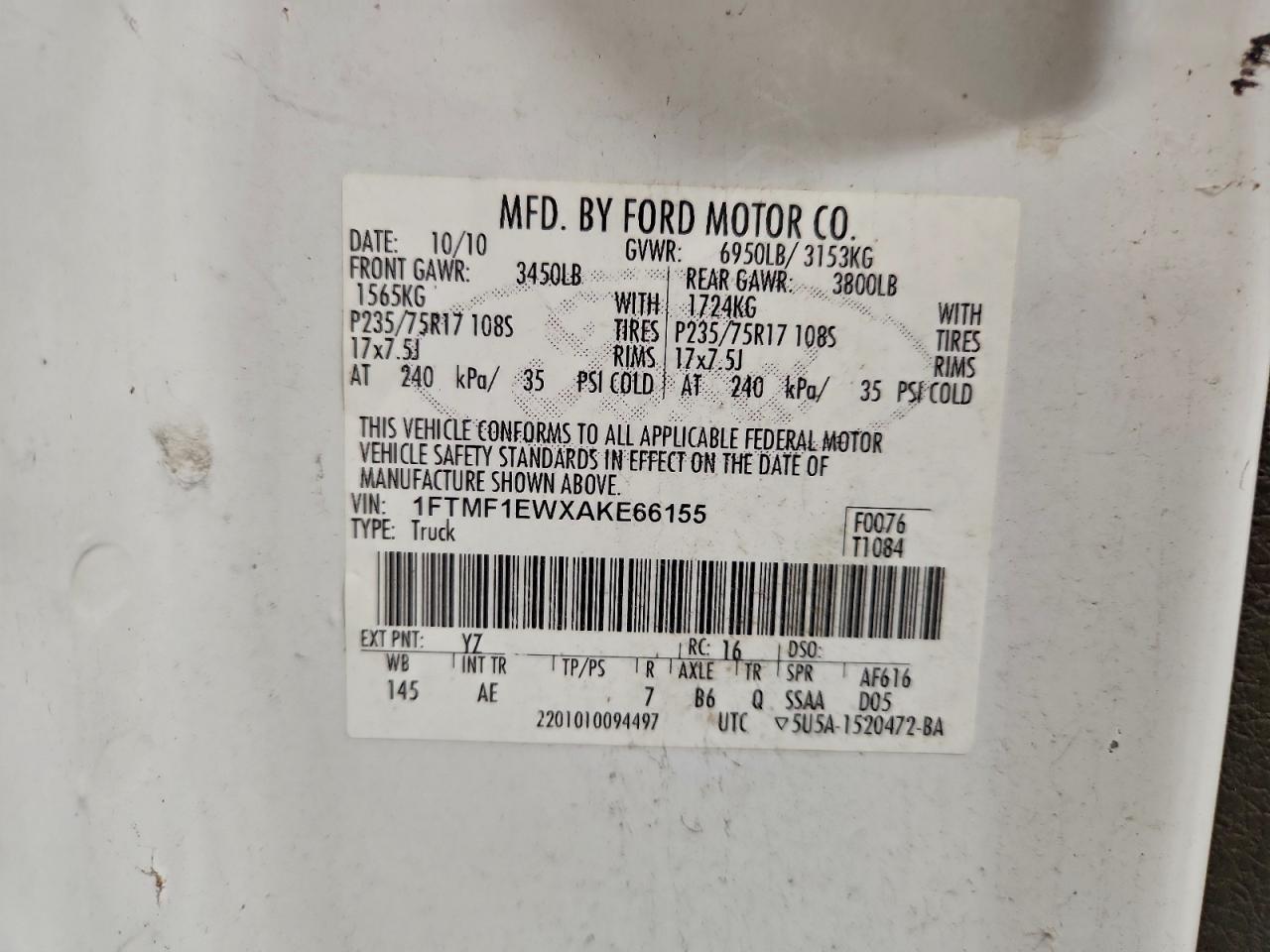 Lot #3297061528 2010 FORD F150