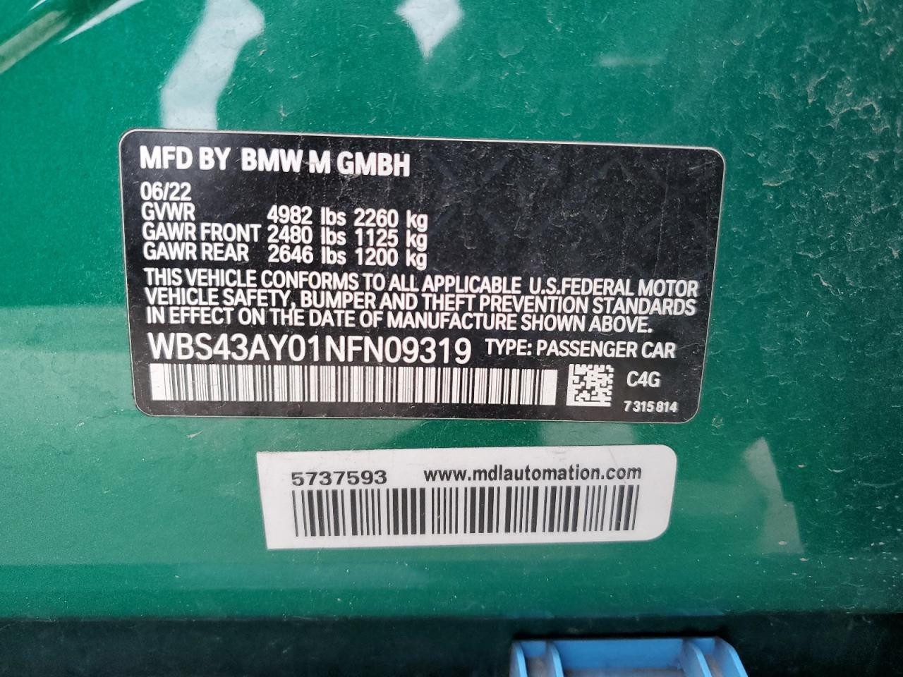 Lot #3309624139 2022 BMW M3 COMPETI