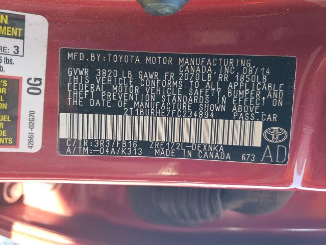 2015 TOYOTA COROLLA L #3301791390